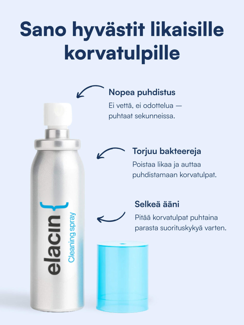 Puhdistussuihke korvatulpille