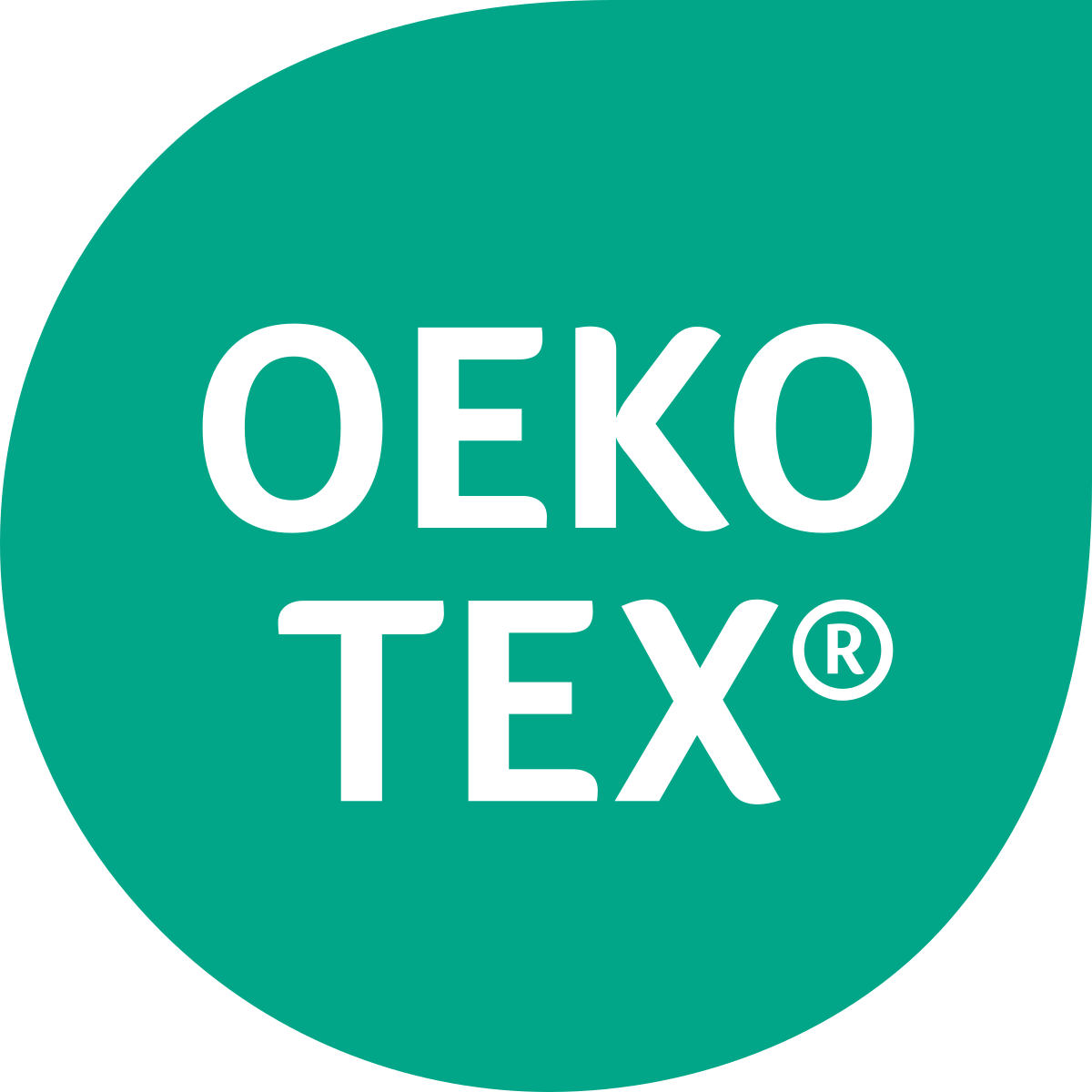 OEKO-TEX certificeringsmærke i grønt med hvid tekst