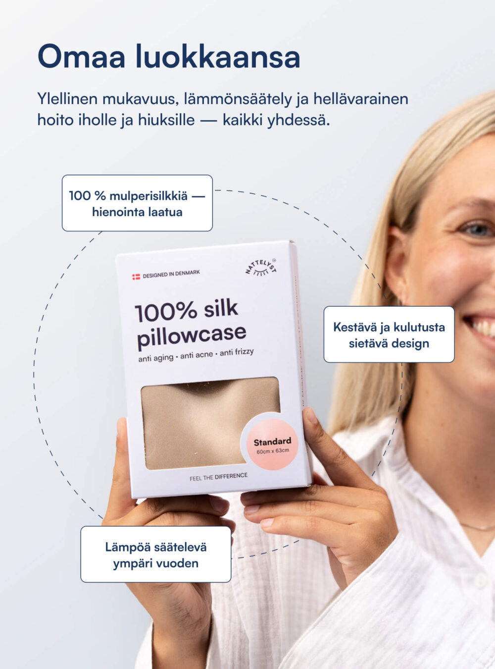 100% Mulberry Silkki Tyynyliina (OEKO-TEX) Valkoinen