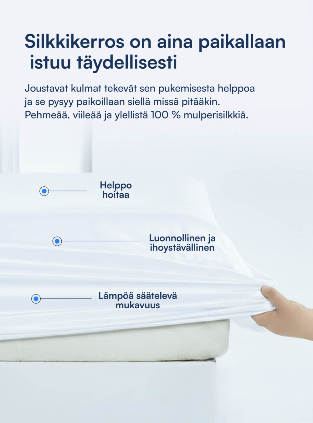 100% Mulberry Silkki Aluslakana (OEKO-TEX) Valkoinen