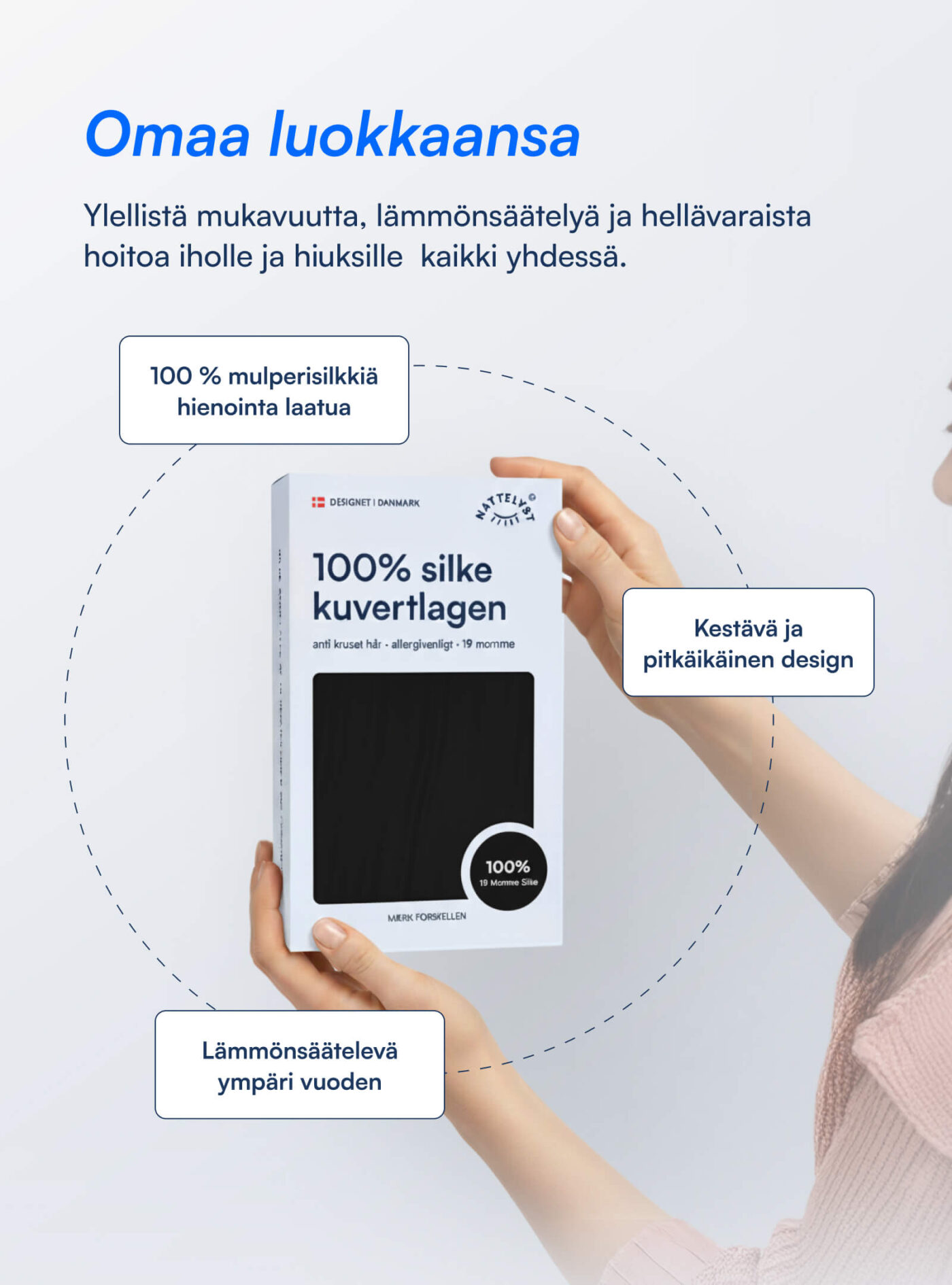 Muotoonommeltu lakana, 100 % mulperisilkkiä (OEKO-TEX) musta