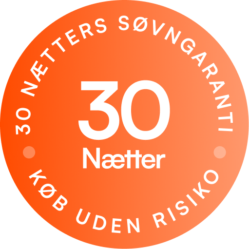 Orange garanti-badge med 30 n&aelig;tters s&oslash;vngaranti og k&oslash;b uden risiko