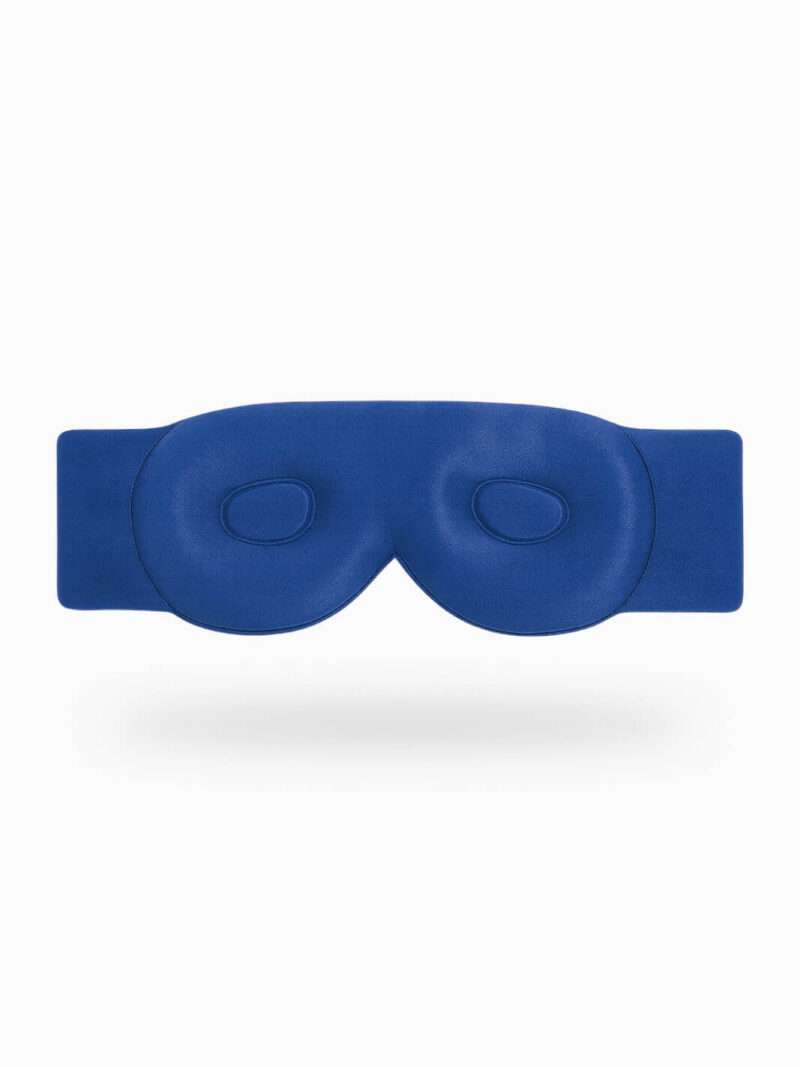 Blå kontureret sovemaske med polstrede øjenindrykninger og elastisk bred strop